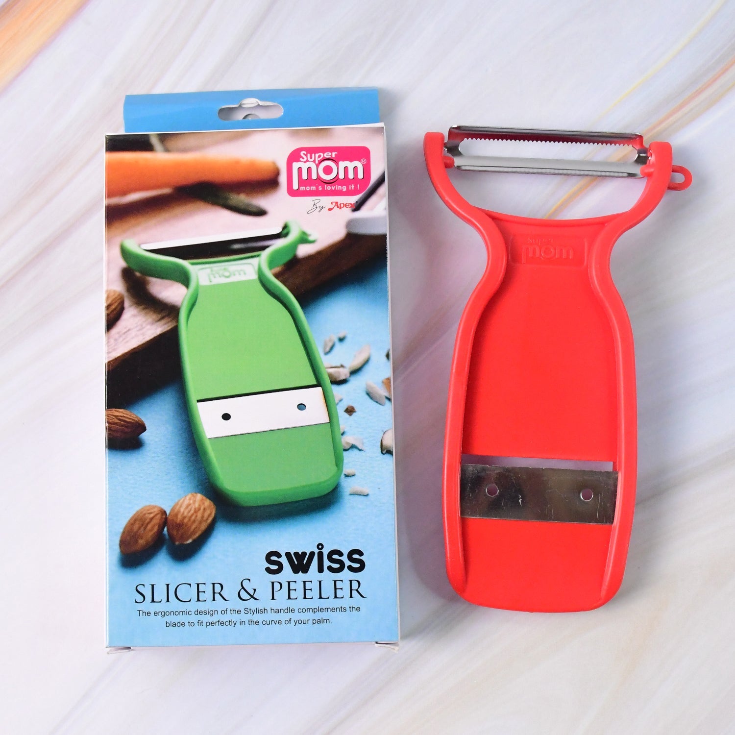 Supermom Swiss 2-in-1 Slicer & Peeler with Ultra Sharp Stainless Steel Blades Supermom Swiss 2-in-1 Slicer & Peeler with Ultra Sharp Stainless Steel Blades